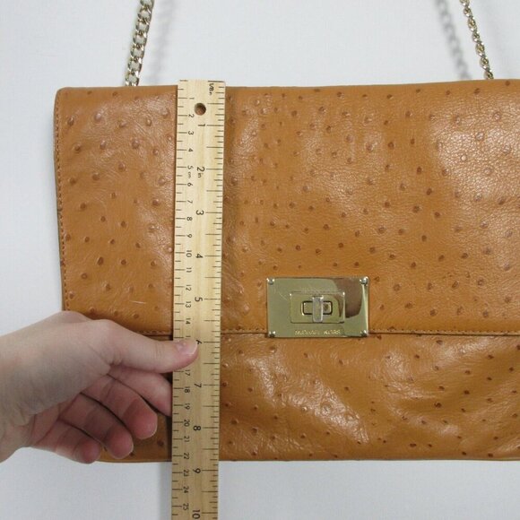 Michael Kors Brown Ostrich Embossed Leather Women's Clutch Shoulder Bag 616 - Picture 9 of 10